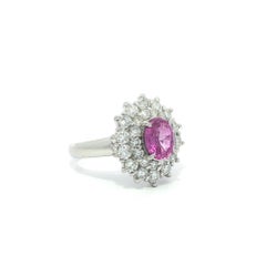 Platinum 2.59ctw GIA Ceylon Pink Sapphire Diamond Dual Halo Flower Cluster Ring