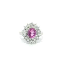 Platinum 2.59ctw GIA Ceylon Pink Sapphire Diamond Dual Halo Flower Cluster Ring