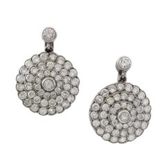 Platinum 2.5 Carat Diamond Antique Flower Cluster Drop Earrings