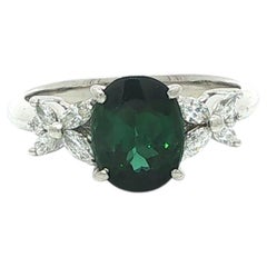 Platinum 2.61ctw Bluish Green Tourmaline Marquise Diamond Butterfly Sides Ring
