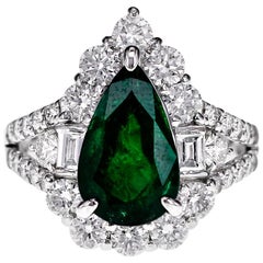 Platinum 2.63 Carat Vivid Green Zambian Emerald and Diamond Engagement Ring