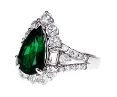 Platinum 2.63 Carat Vivid Green Zambian Emerald and Diamond Engagement Ring