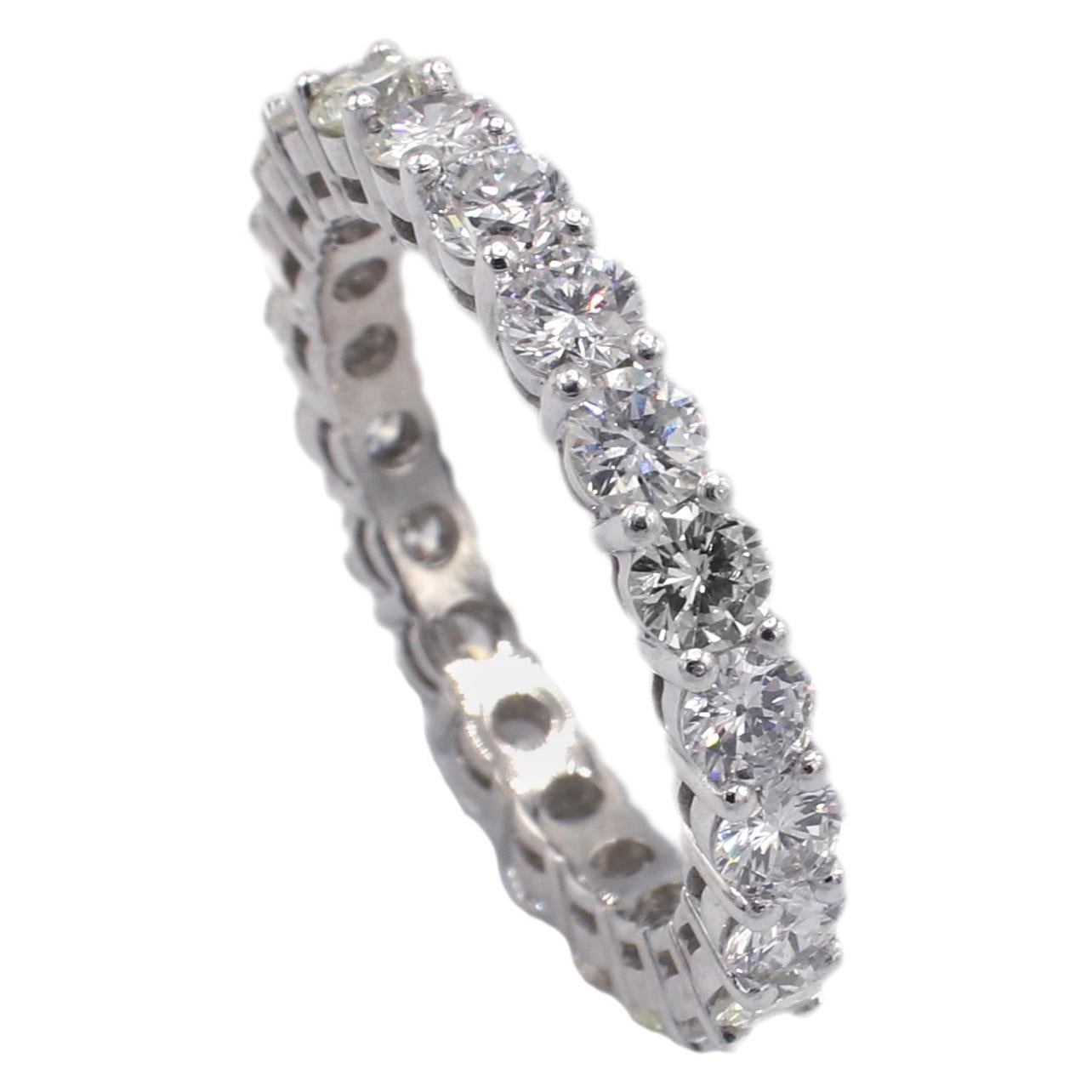 Platinum 2.64 Carat Round Natural Diamond Eternity Band Ring For Sale