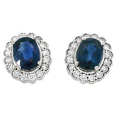 Platinum 2.64ct Sapphires and 0.57ct Round Brilliant Diamond Earrings