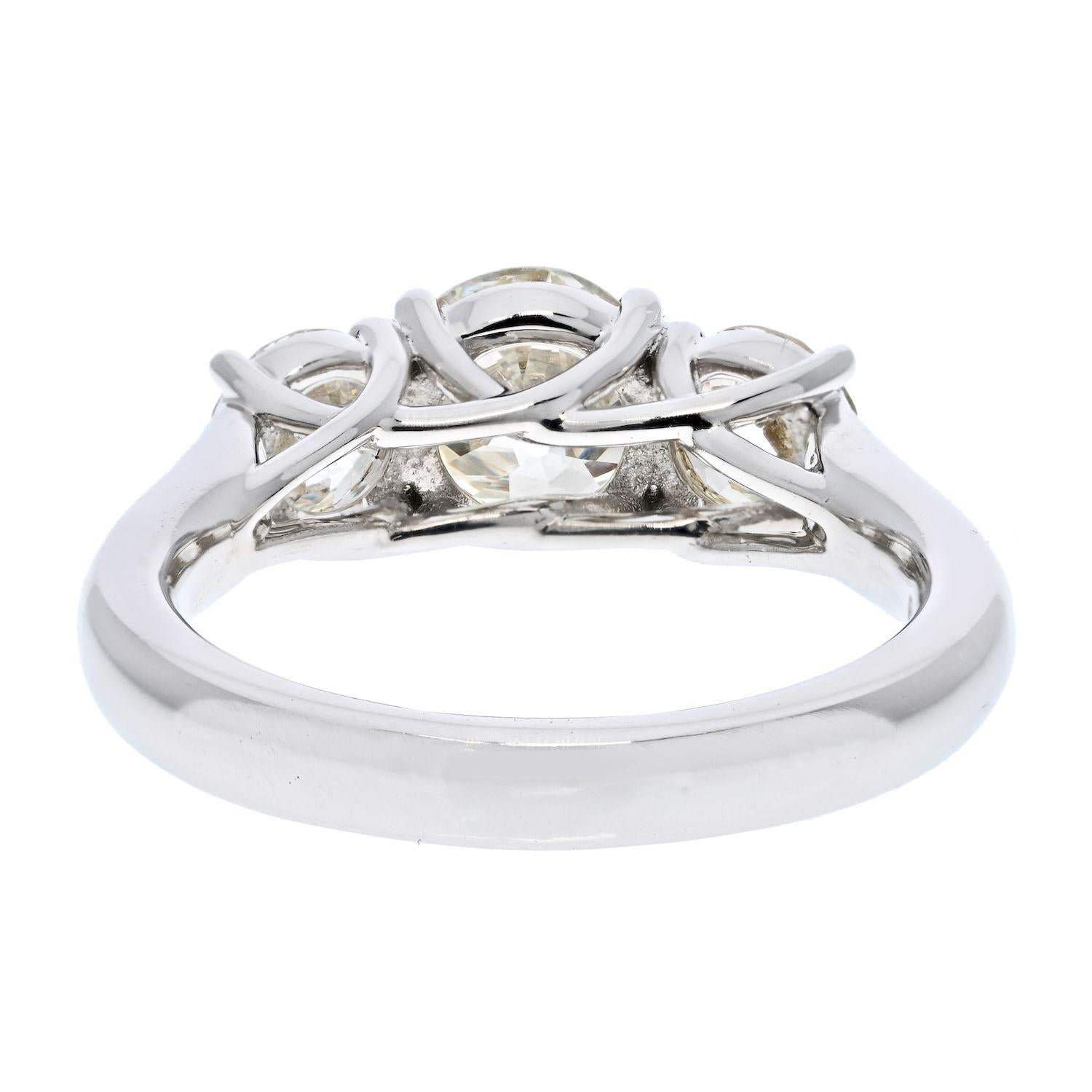 Modern Platinum 2.66 Carats Three Stone Old European Cut Engagement Ring