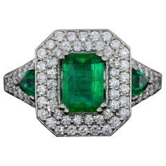 Platinum 2.68 Carat GIA Natural Emerald and Diamond Halo Engagement Ring
