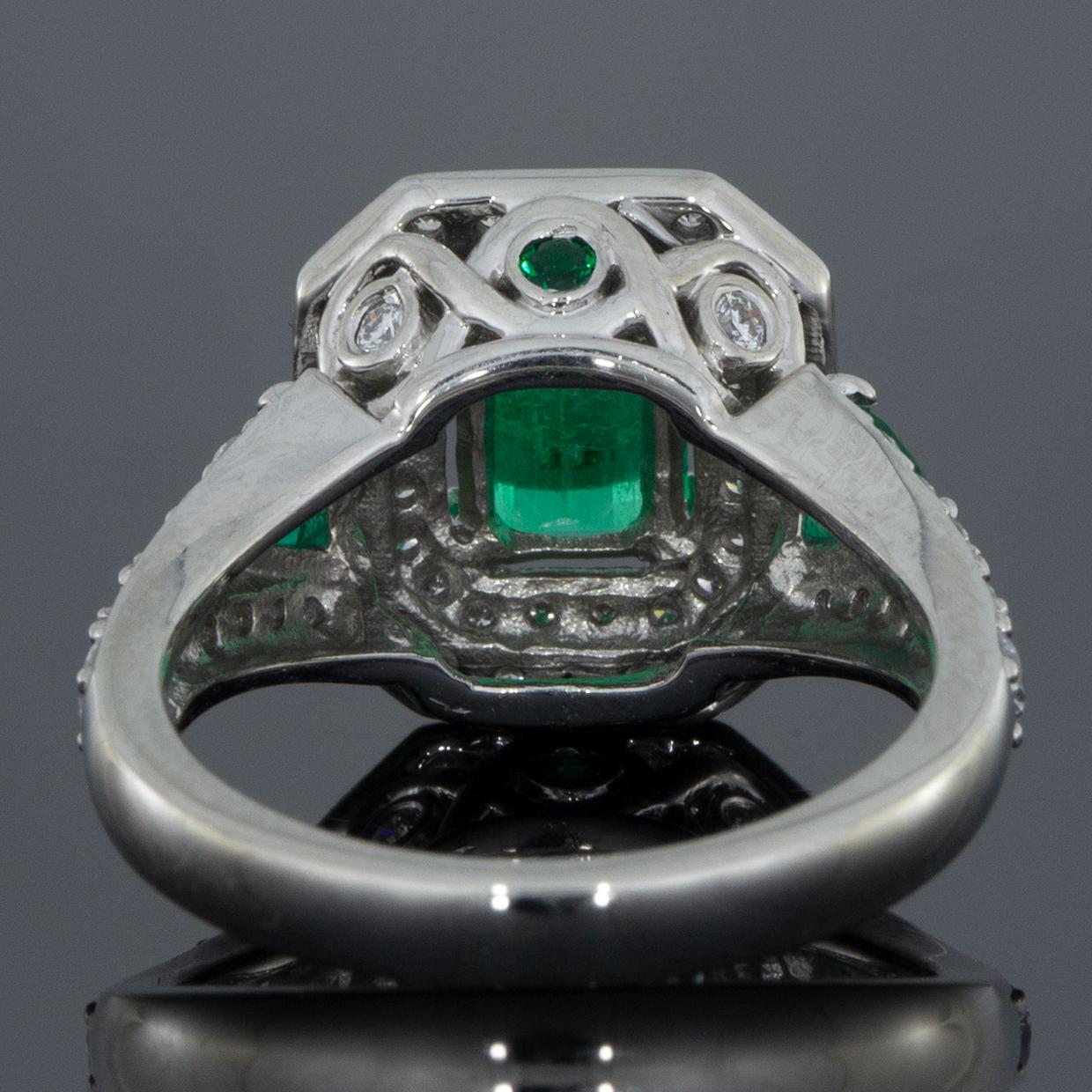 Emerald Cut Platinum 2.68 Carat GIA Natural Emerald and Diamond Halo Engagement Ring For Sale