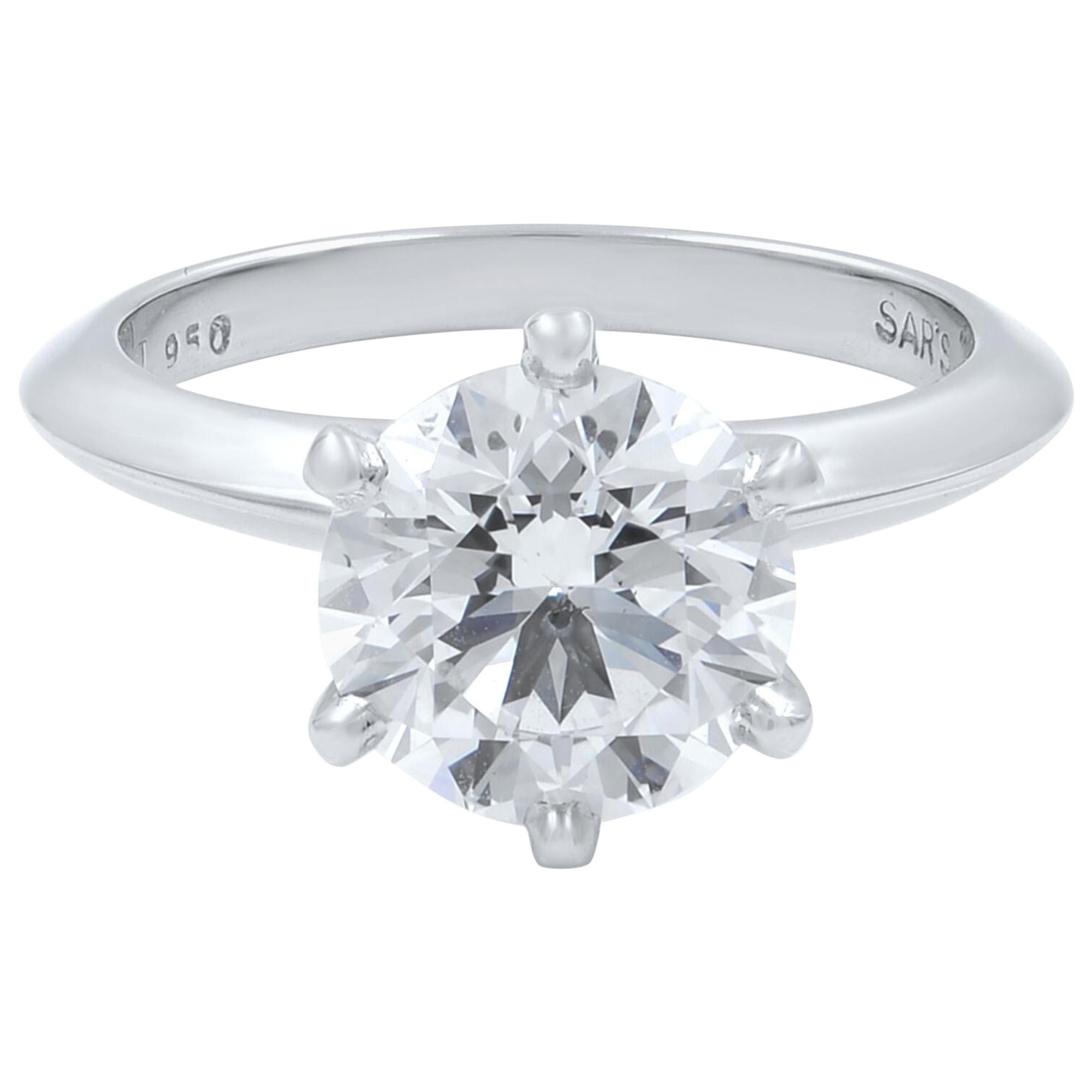 Platinum 2.69 Carat Round Cut Diamond Six Prong Solitaire Engagement Ring