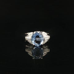 Platinum 2.69ctw GIA Ceylon No Heat Sapphire w/ Marquise & Baguette Diamond Ring