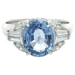 Platinum 2.69ctw GIA Ceylon No Heat Sapphire w/ Marquise 
Baguette Diamond Ring