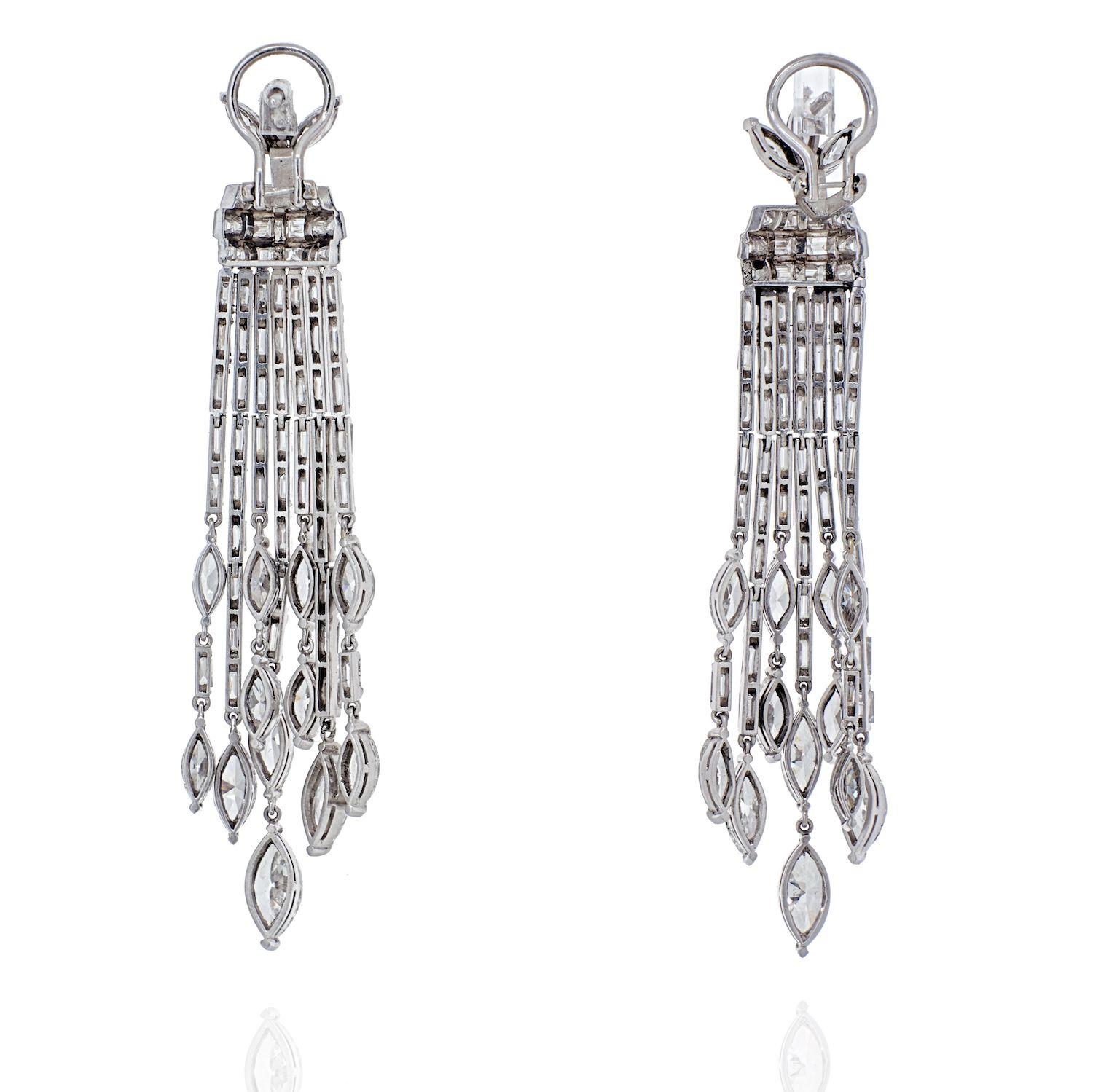 Modern Platinum 27 Carat Diamond Hanging Chandelier Earrings For Sale