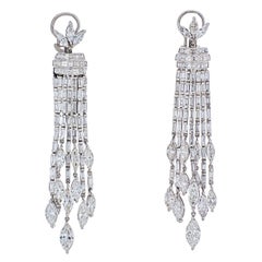 Vintage Platinum 27 Carat Diamond Hanging Chandelier Earrings