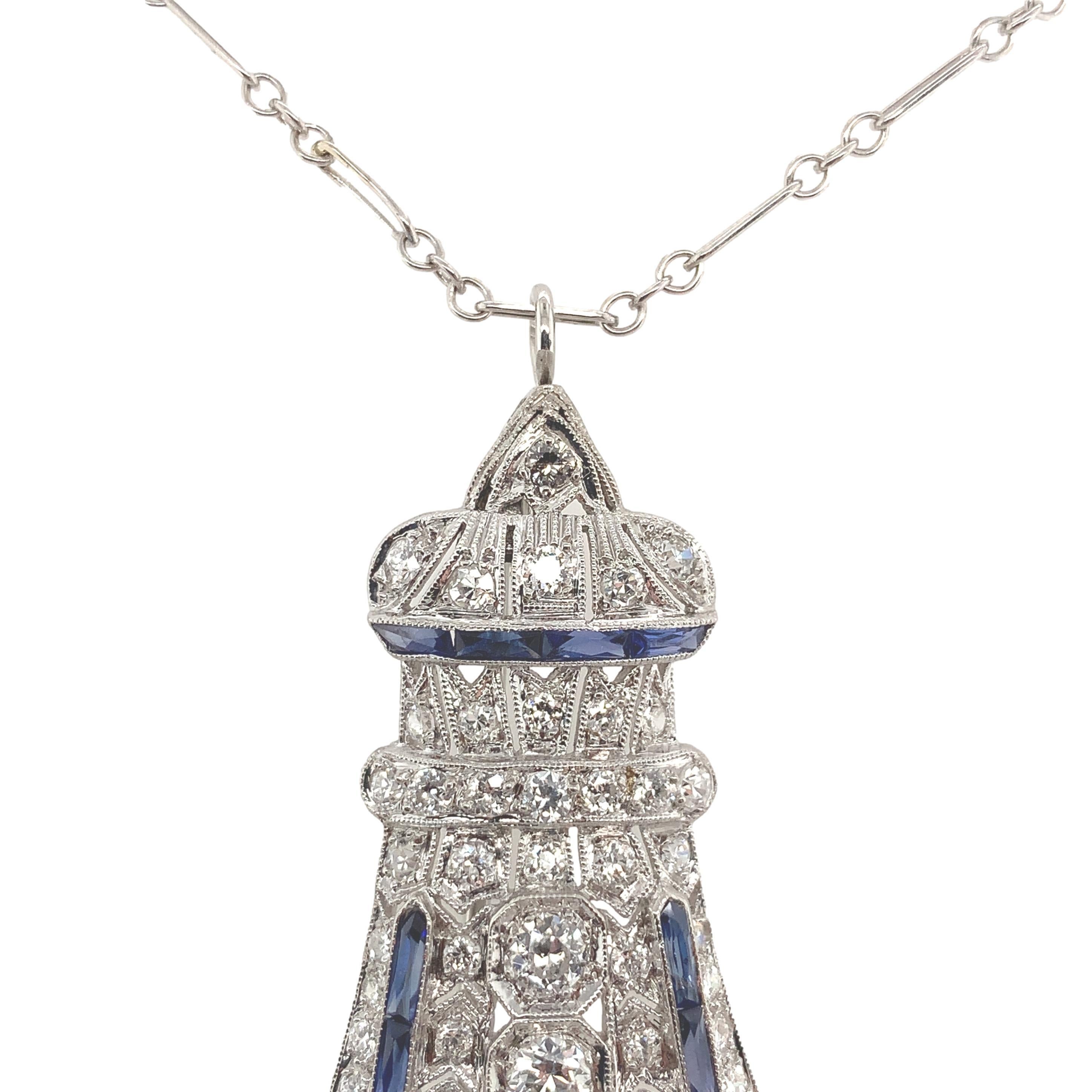 Art Déco Collana con ciondolo Art Deco in platino da 2,75 carati e catena da 14 carati in vendita