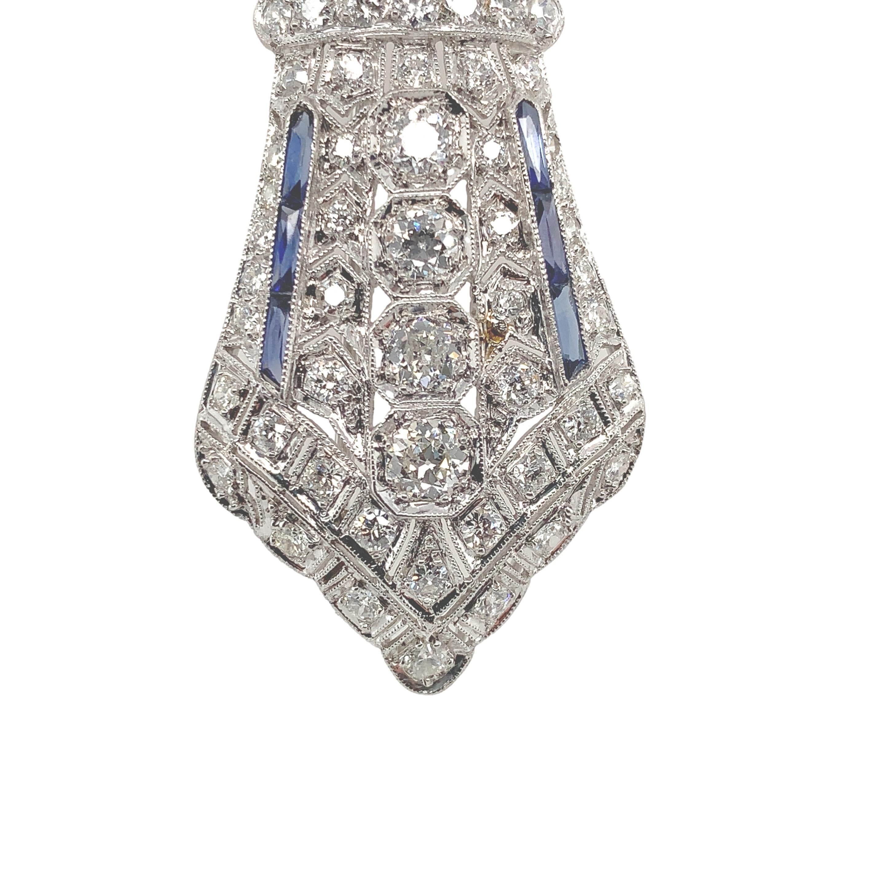 Taglio rotondo Collana con ciondolo Art Deco in platino da 2,75 carati e catena da 14 carati in vendita