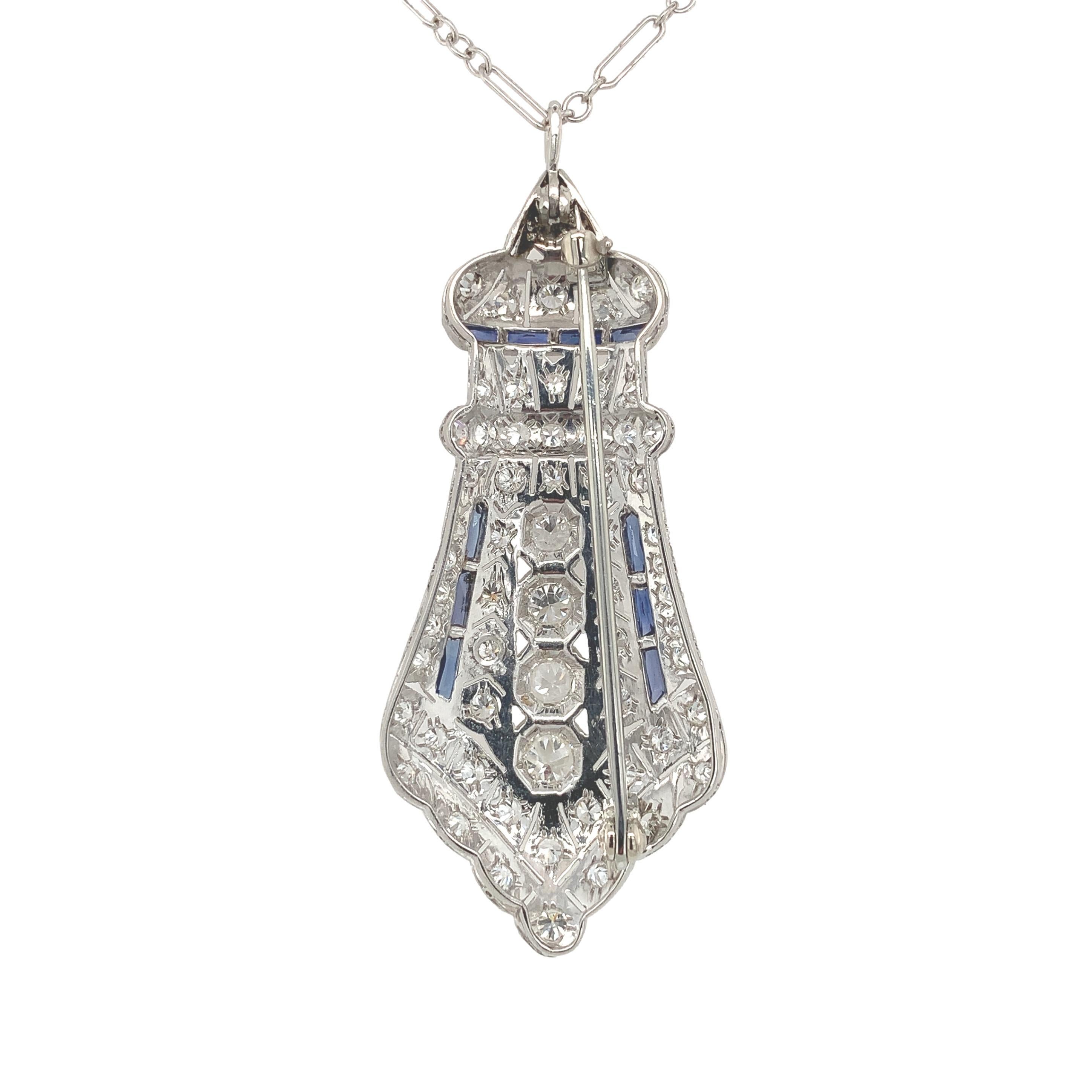 Donna Collana con ciondolo Art Deco in platino da 2,75 carati e catena da 14 carati in vendita