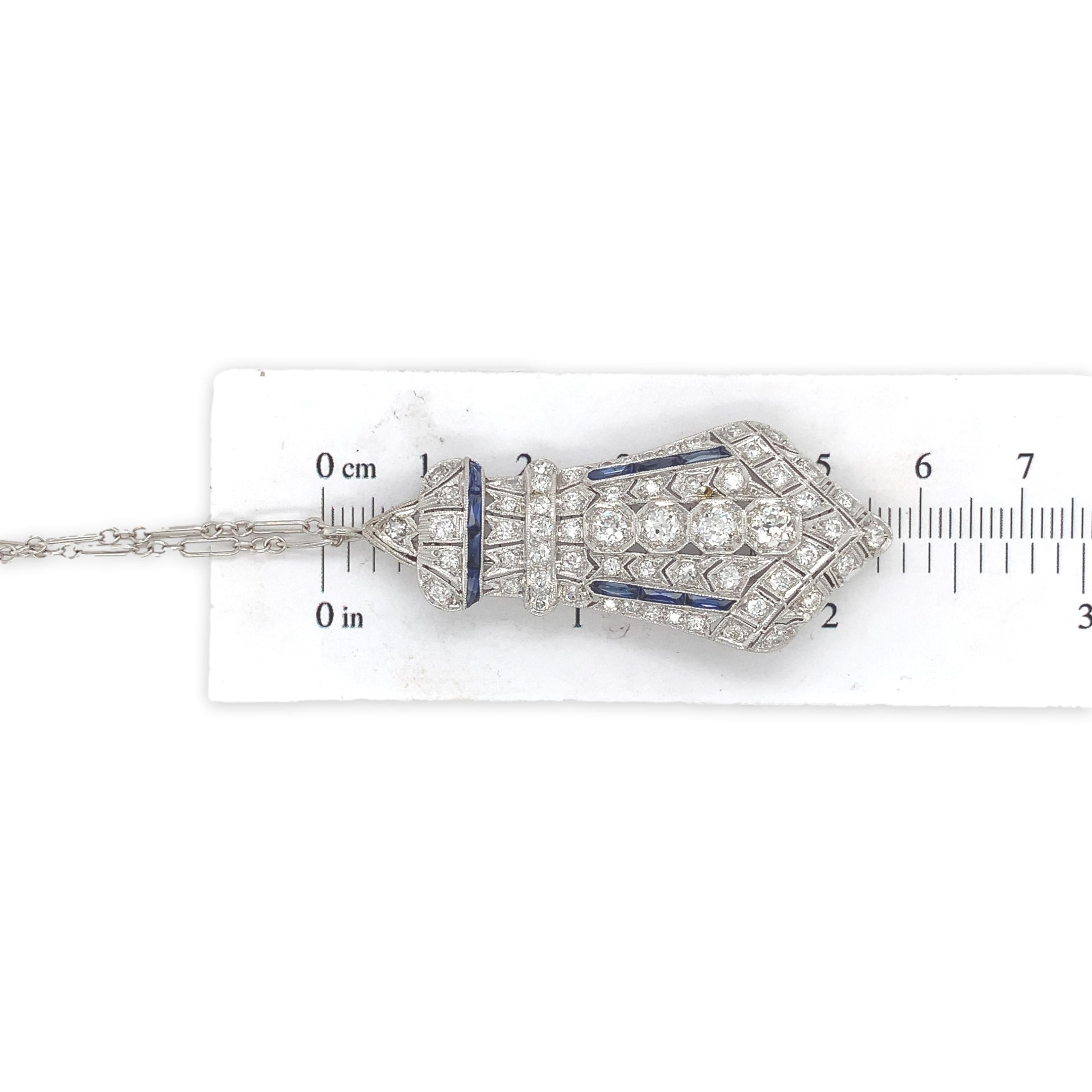 Collana con ciondolo Art Deco in platino da 2,75 carati e catena da 14 carati in vendita 2