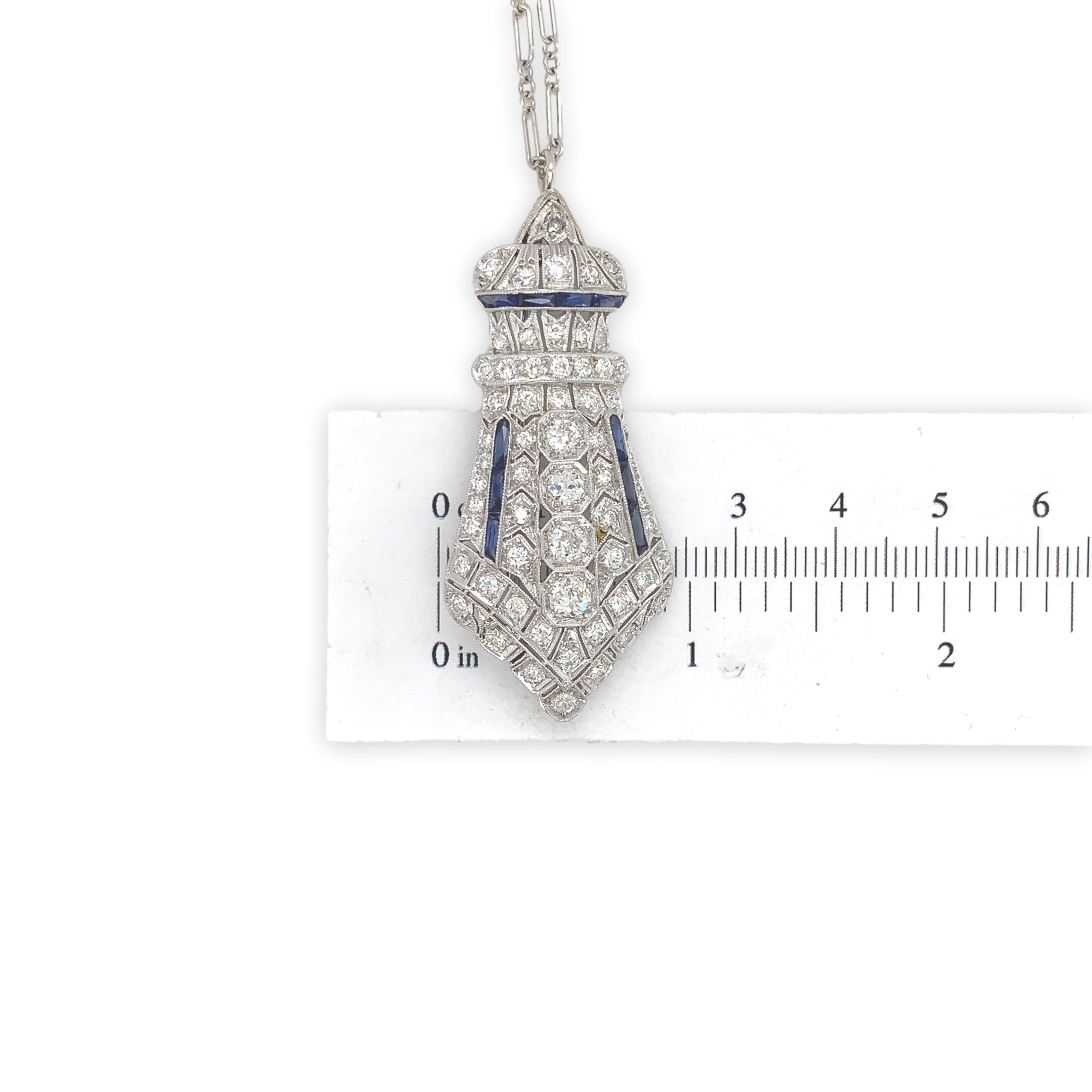 Collana con ciondolo Art Deco in platino da 2,75 carati e catena da 14 carati in vendita 3