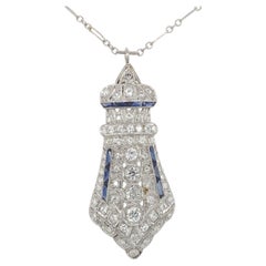 Platinum 2.75 carat Diamond Art Deco Pendant Pin Necklace with 14K chain