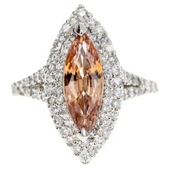 Platinum 2.75 Carat No Heat Padparascha Sapphire Diamond Halo Ring