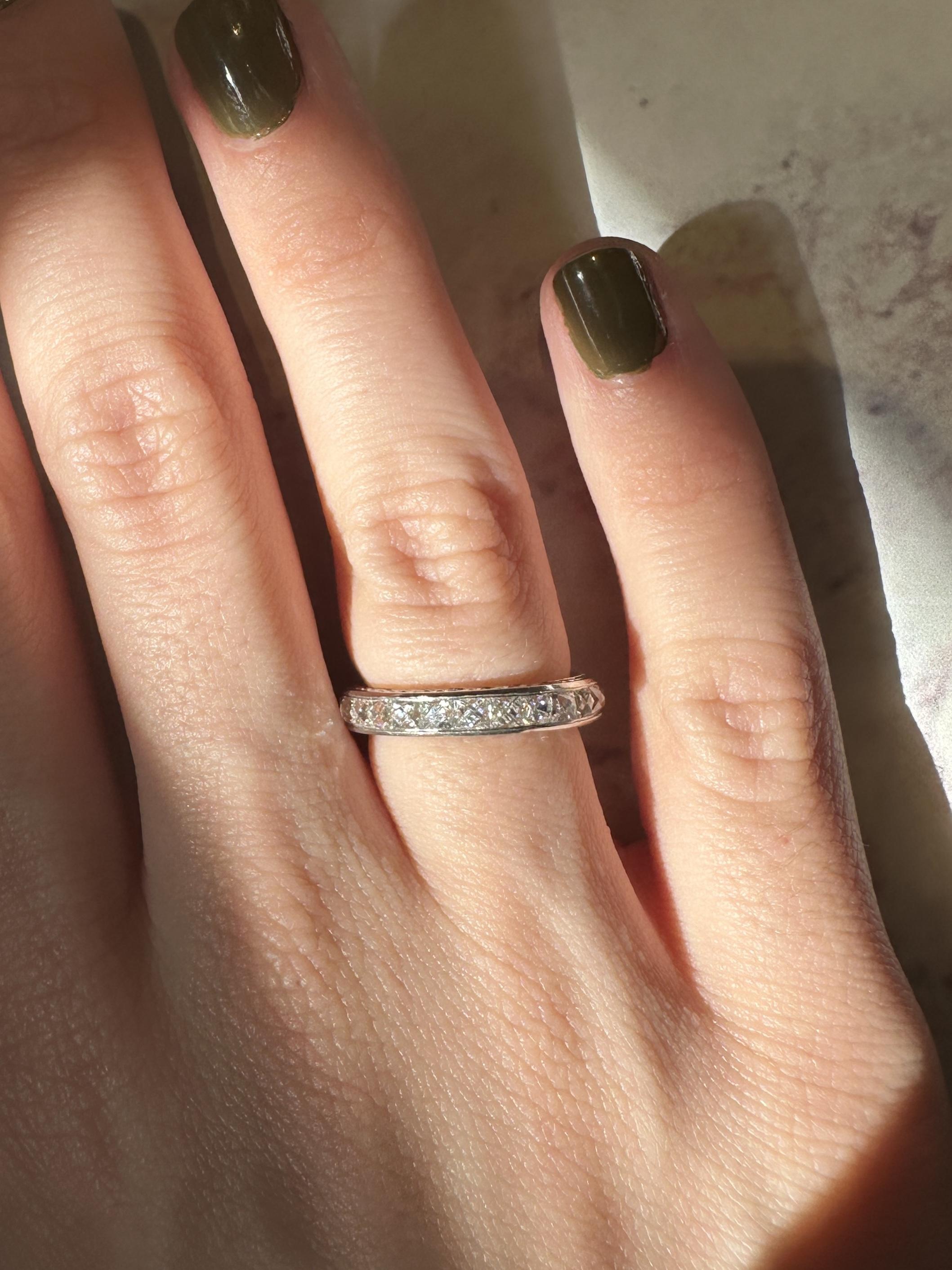 Platinum 2.75 Carat Repurposed French Cut Diamond Eternity Band - Size 5 For Sale 2