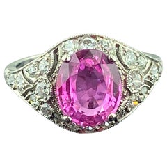 Retro Platinum 2.75 Ct Oval Pink Sapphire & Diamond Ring