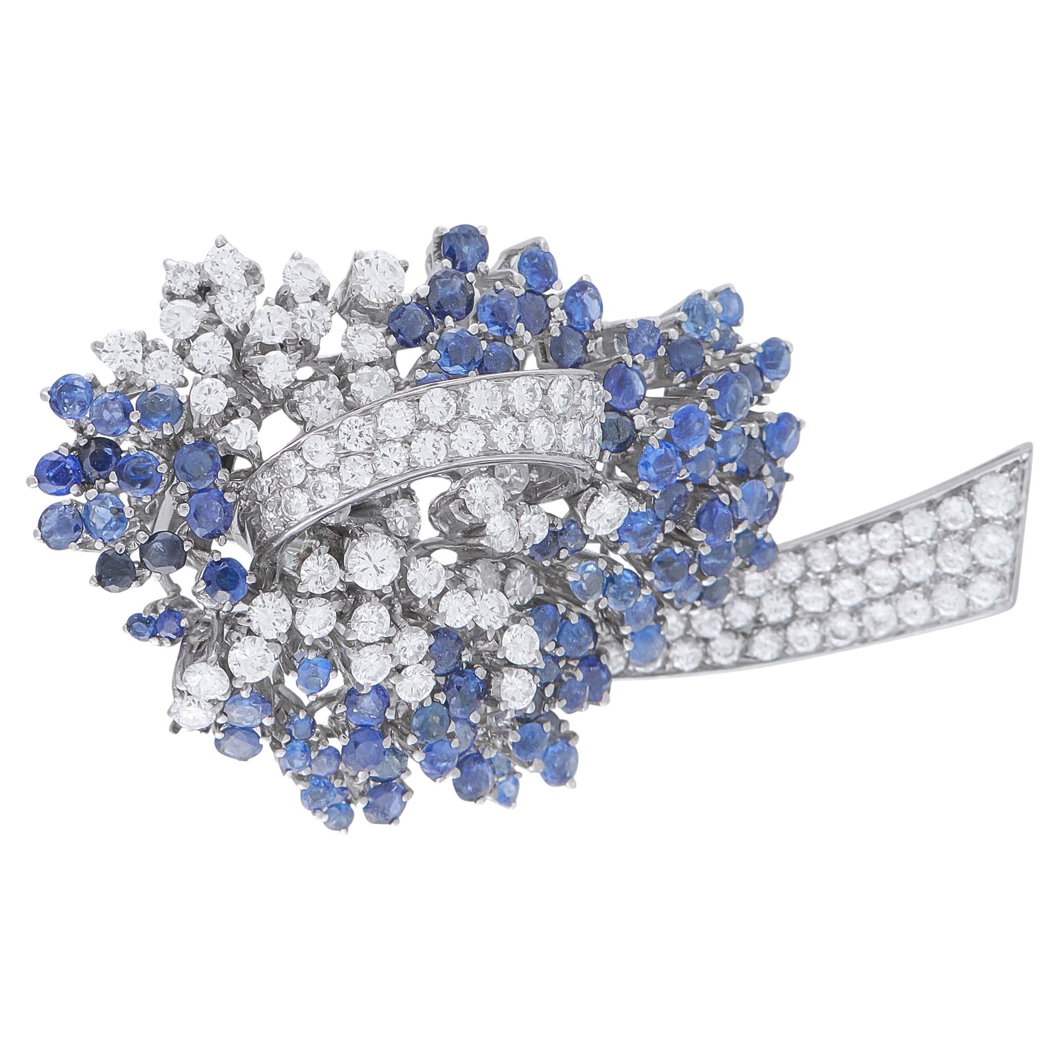 Platinum 2.75ct Diamond and Sapphire Brooch MF64-021826