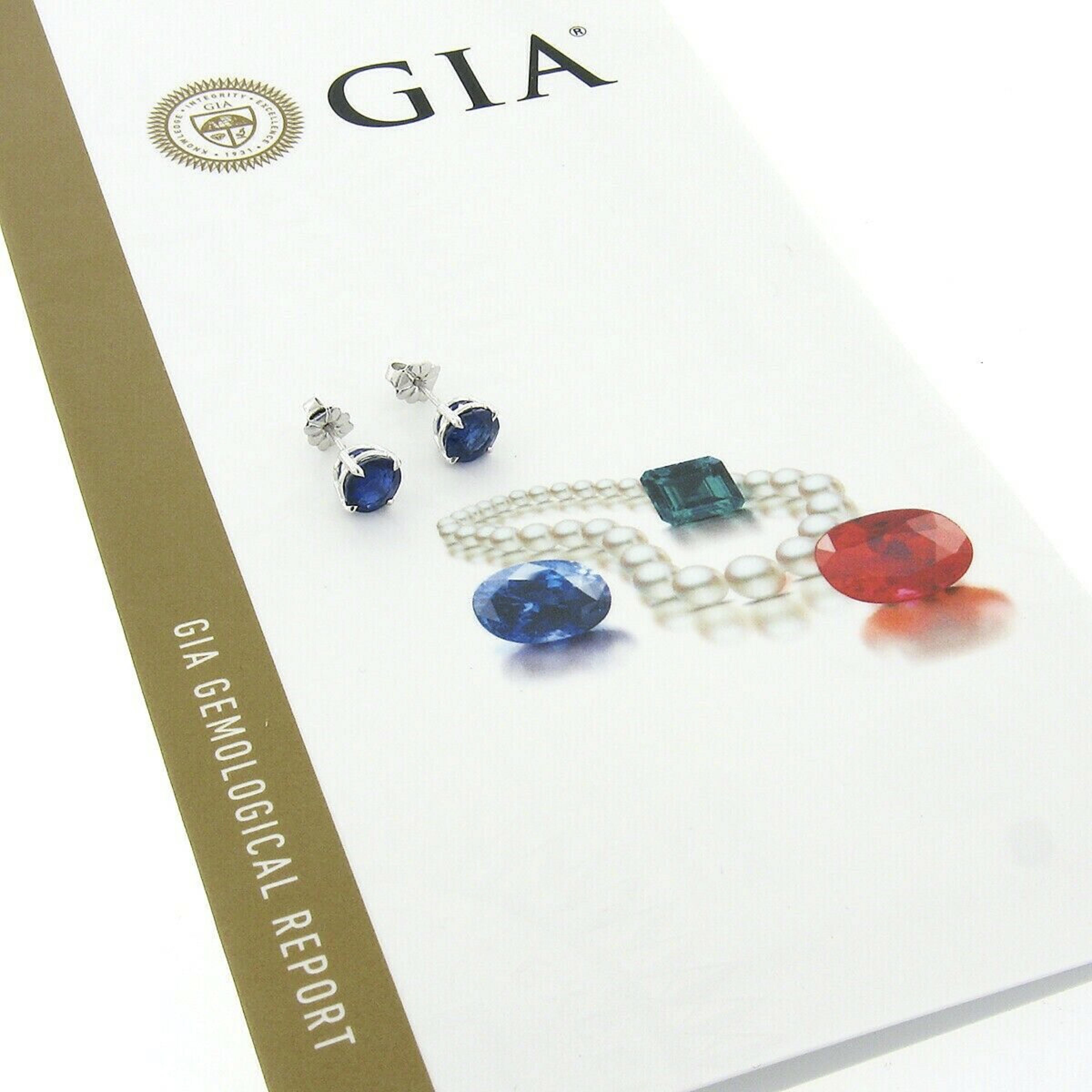 Platinum 2.75ct GIA Burma No Heat Royal Blue Oval Sapphire Prong Stud Earrings For Sale 1