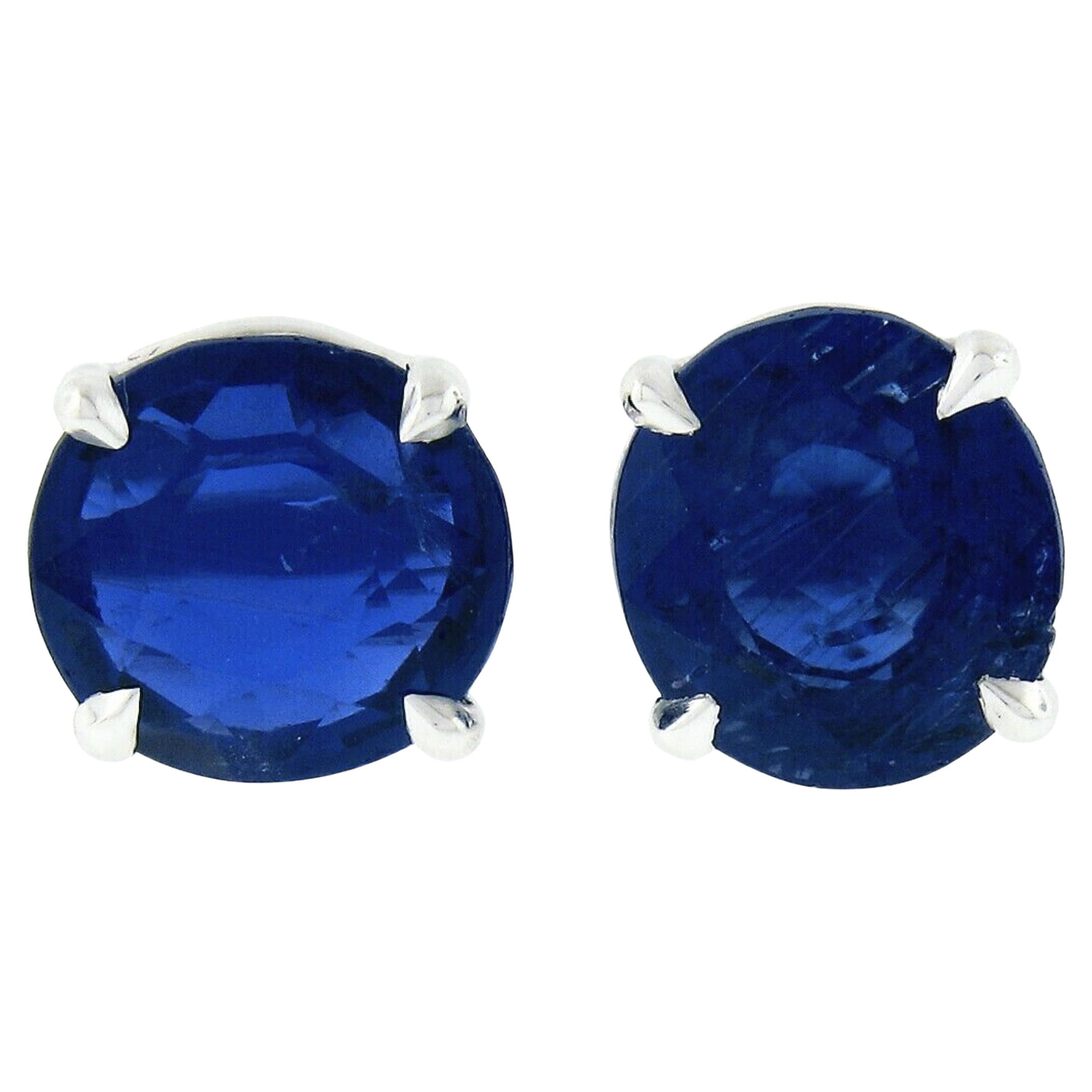 Platinum 2.75ct GIA Burma No Heat Royal Blue Oval Sapphire Prong Stud Earrings For Sale