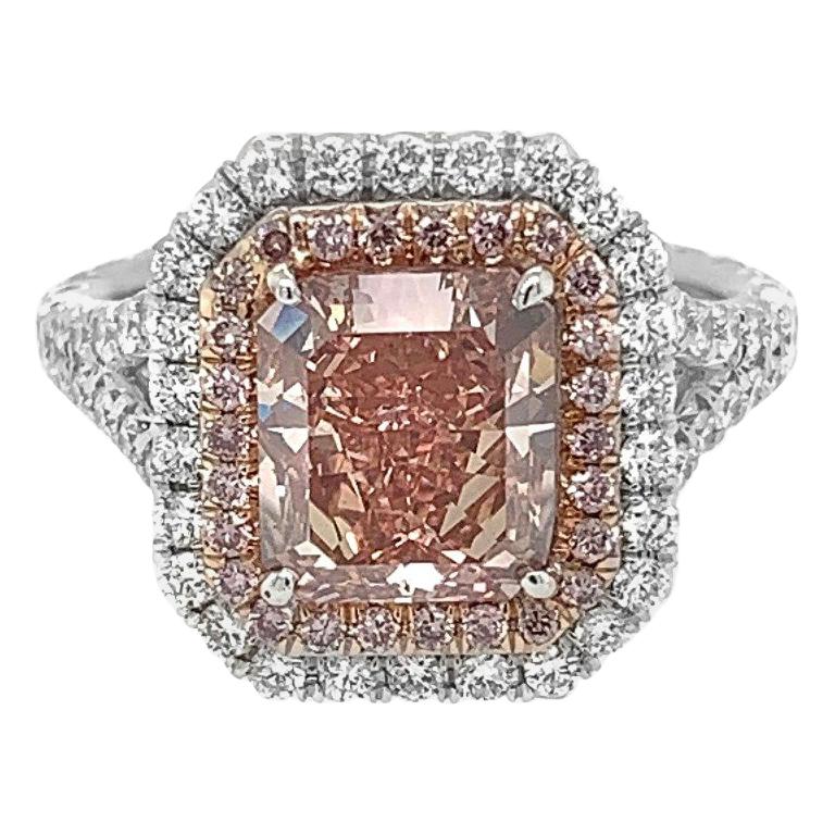 Platinum 2.76 Carat Fancy Intense Orangey Pink Diamond Ring For Sale