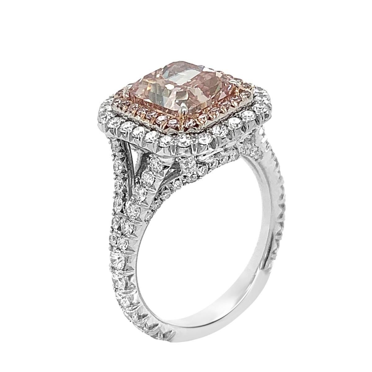 Platinum 2.76 Carat Fancy Intense Orangey Pink Diamond Ring For Sale 1