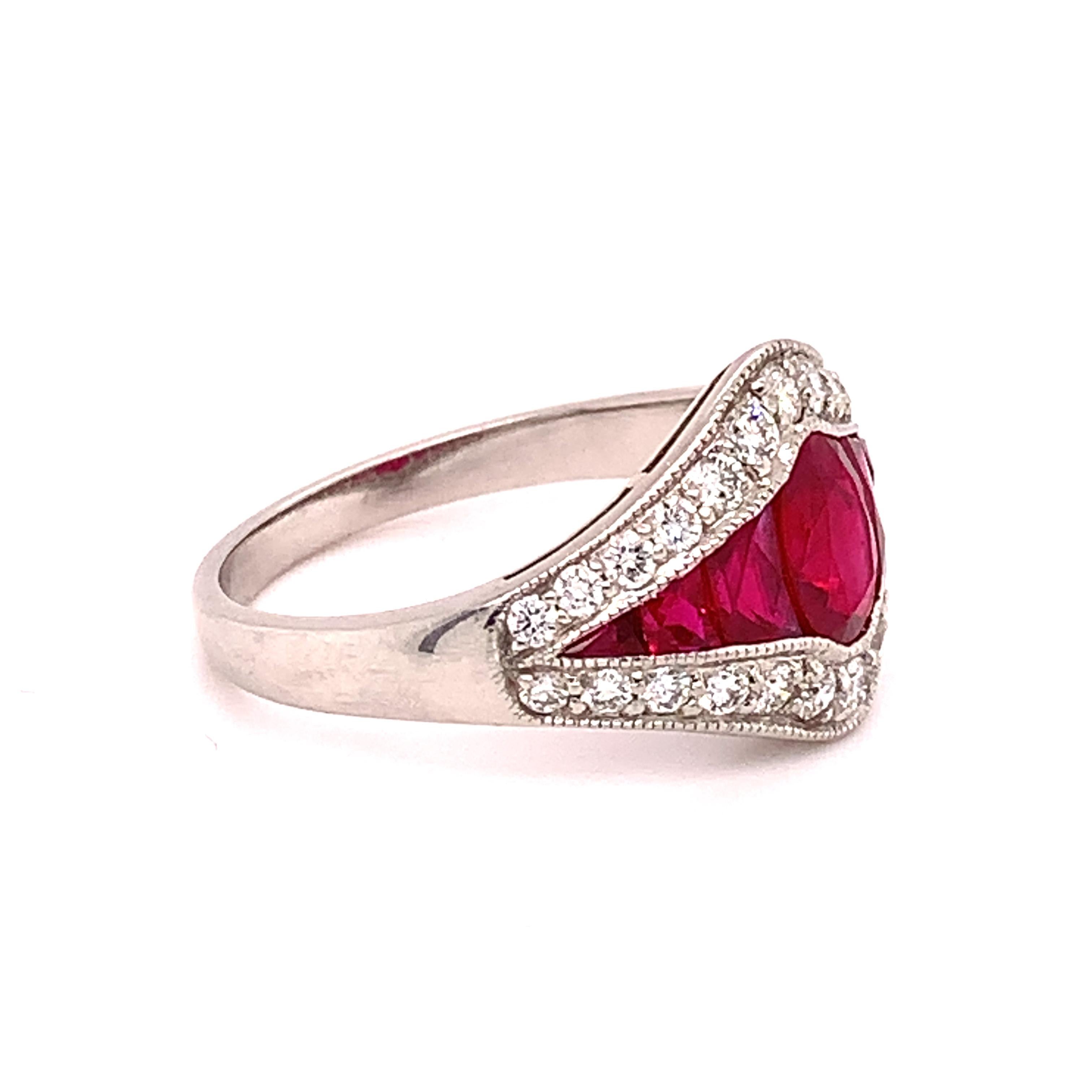 Art Deco Platinum 2.79 Carat Finest Genuine Natural Ruby Ring '#J4865' For Sale