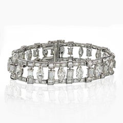 Platinum 28 Carats Baguette, Emerald Cut And Marquise Cut Diamond Bracelet