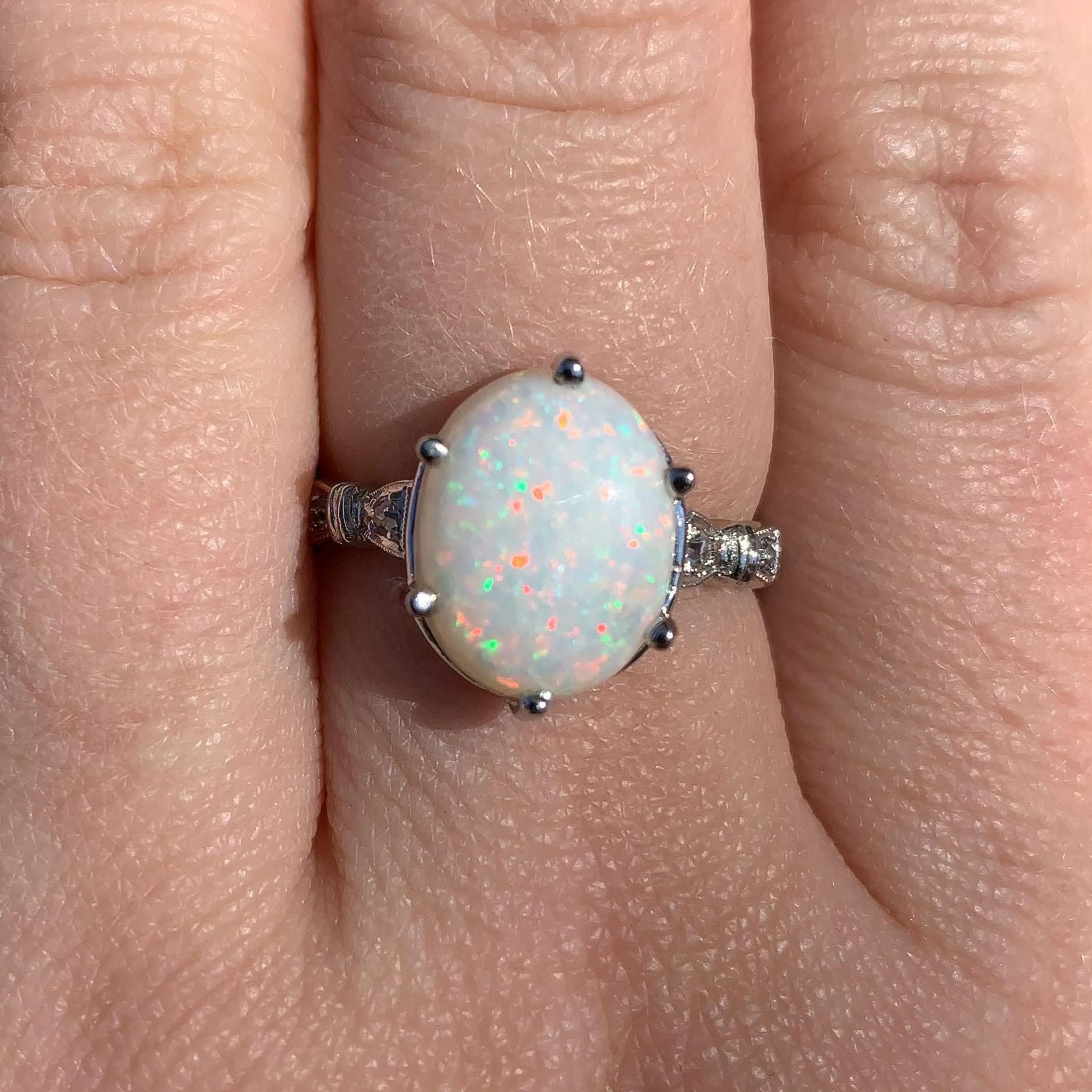 Platinum 2.80 carat Australian Opal Ring with pink-red fire! For Sale 3