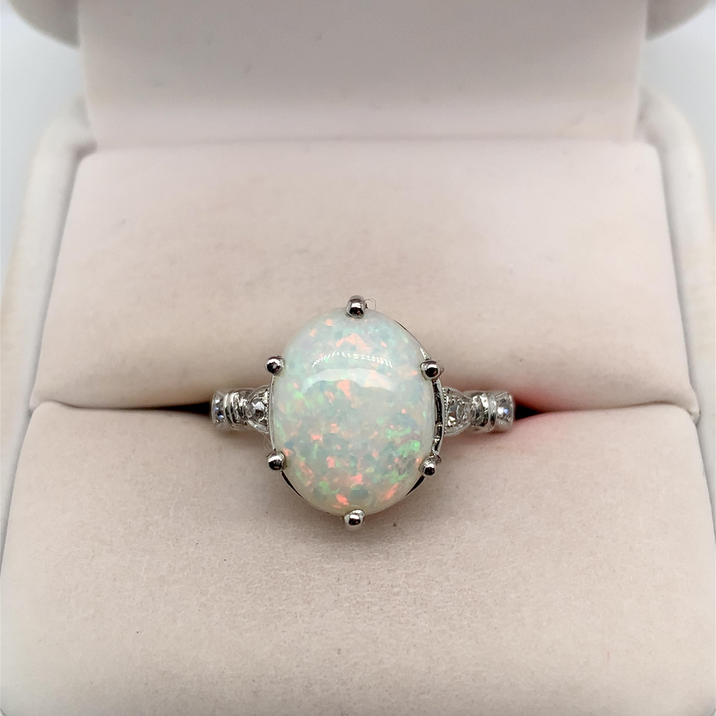 Platinum 2.80 carat Australian Opal Ring with pink-red fire! For Sale 4