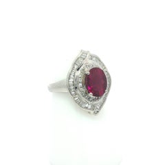 Platinum 2.81ctw Oval Deep Pink Tourmaline Diamond Ballerina Ring