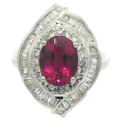 Platinum 2.81ctw Oval Deep Pink Tourmaline Diamond Ballerina Ring