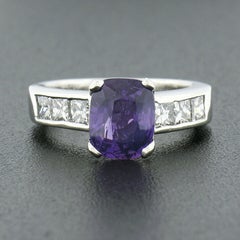 Platinum 2.83ctw GIA Cushion Ceylon Purple Sapphire & Diamond Engagement Ring