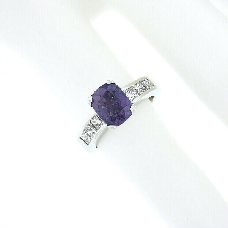 Platinum 2.83ctw GIA Cushion Ceylon Purple Sapphire Diamond Engagement Ring