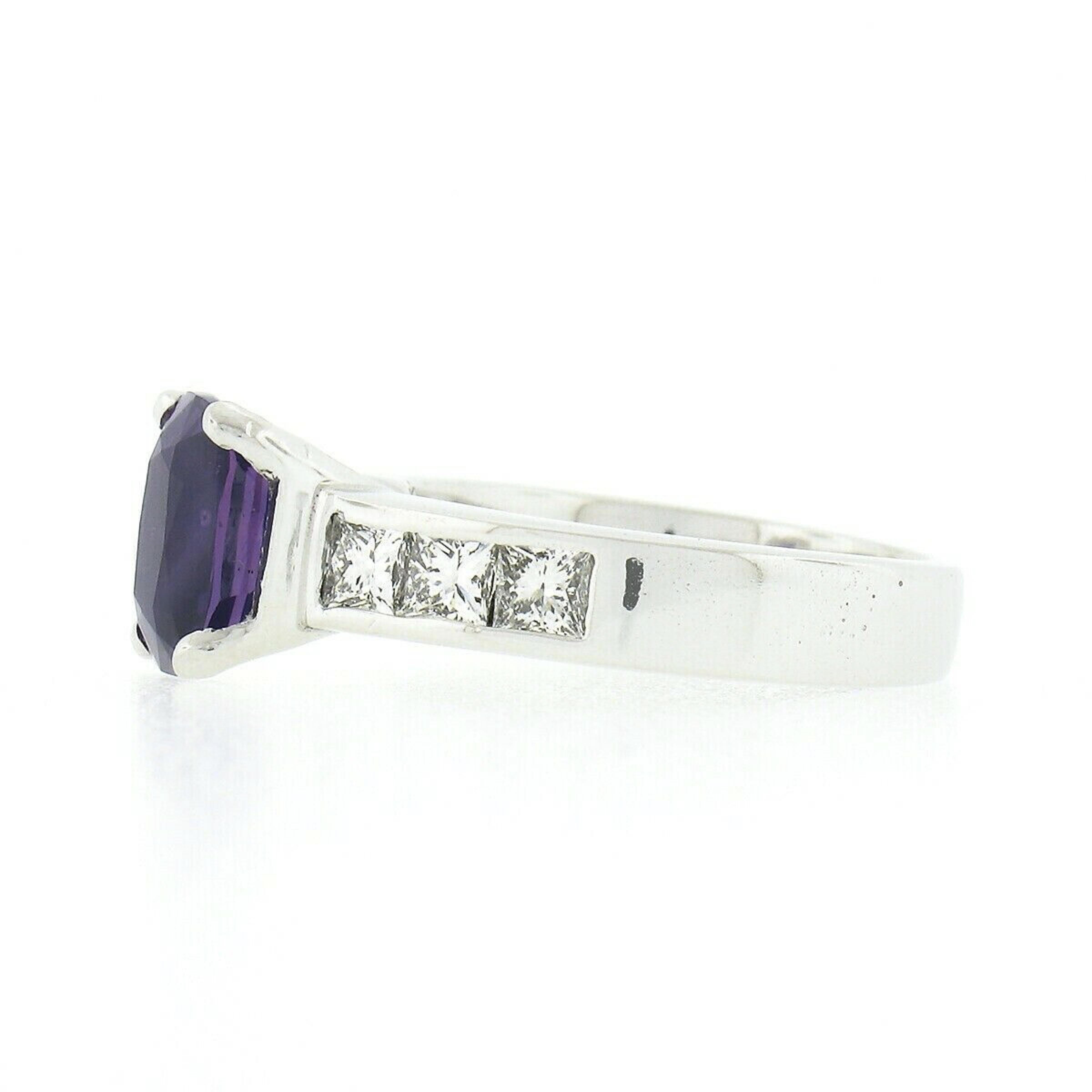 Cushion Cut Platinum 2.83ctw GIA Cushion Ceylon Purple Sapphire & Diamond Engagement Ring For Sale