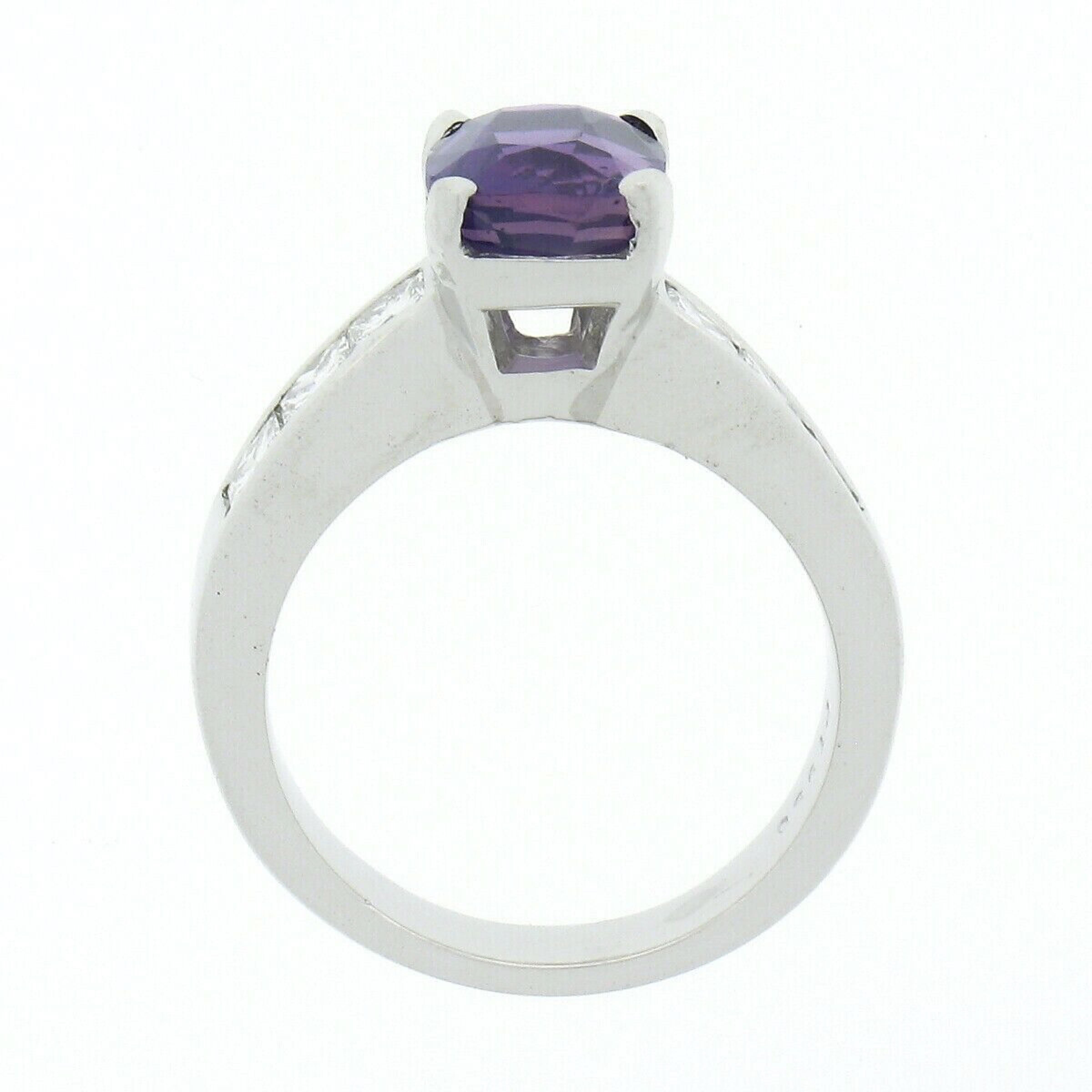 Women's Platinum 2.83ctw GIA Cushion Ceylon Purple Sapphire & Diamond Engagement Ring For Sale