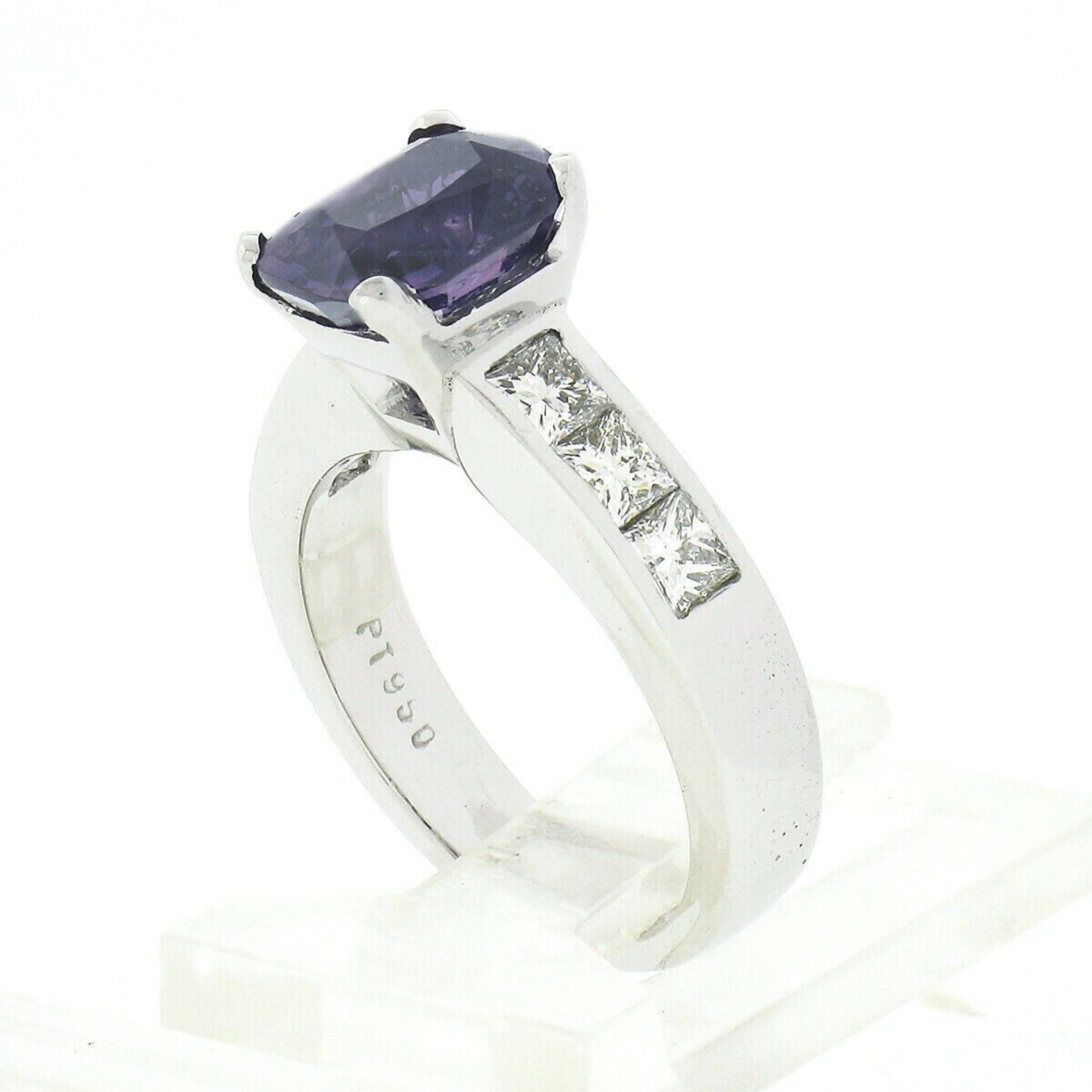 Platinum 2.83ctw GIA Cushion Ceylon Purple Sapphire & Diamond Engagement Ring For Sale 1