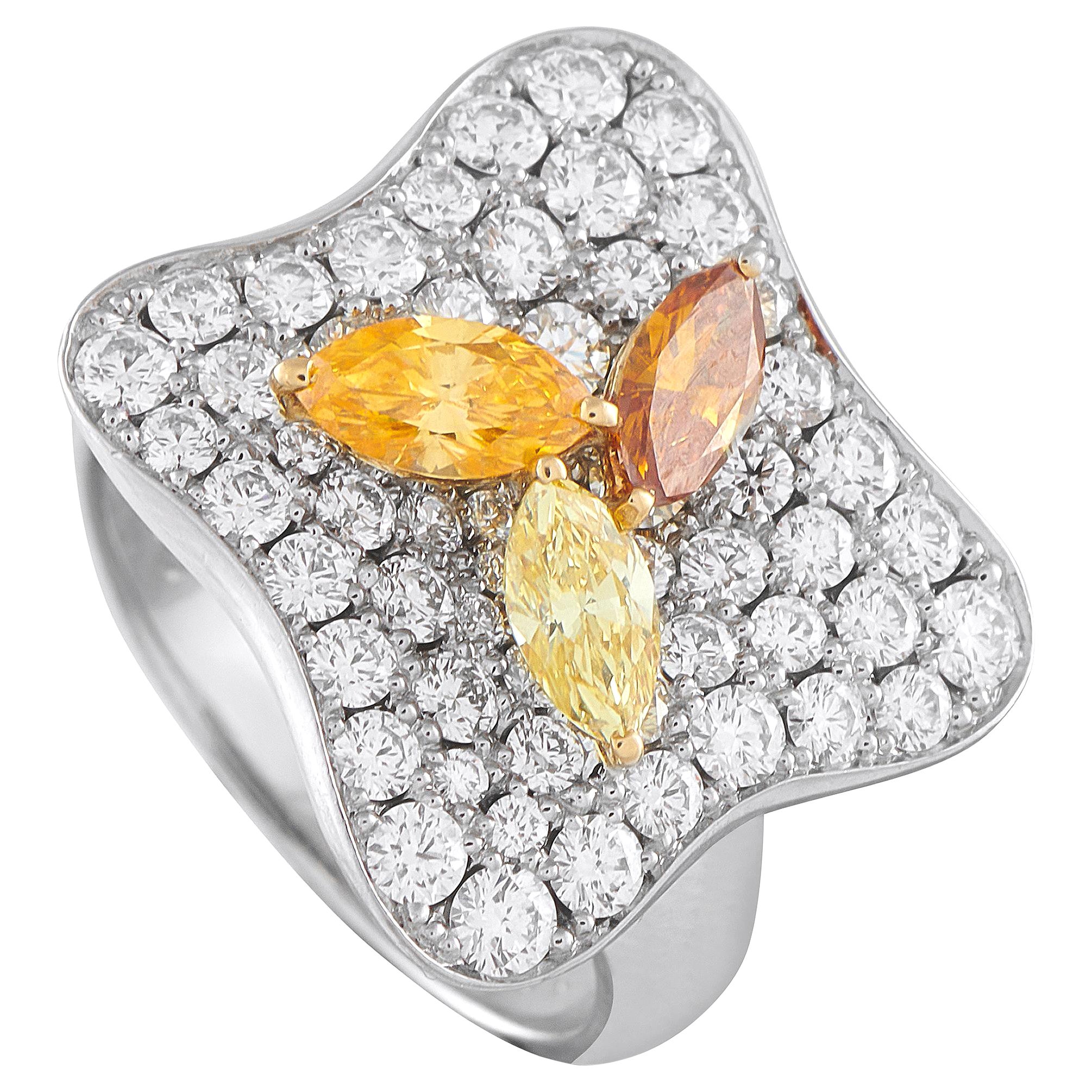 Platin 2,84ct Weiß und Fancy Yellow Diamond Ring #5336 im Angebot