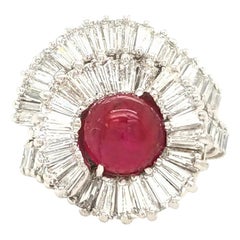 Platinum 2.85 Carat Ruby Cabochon and Diamond Ring Platinum