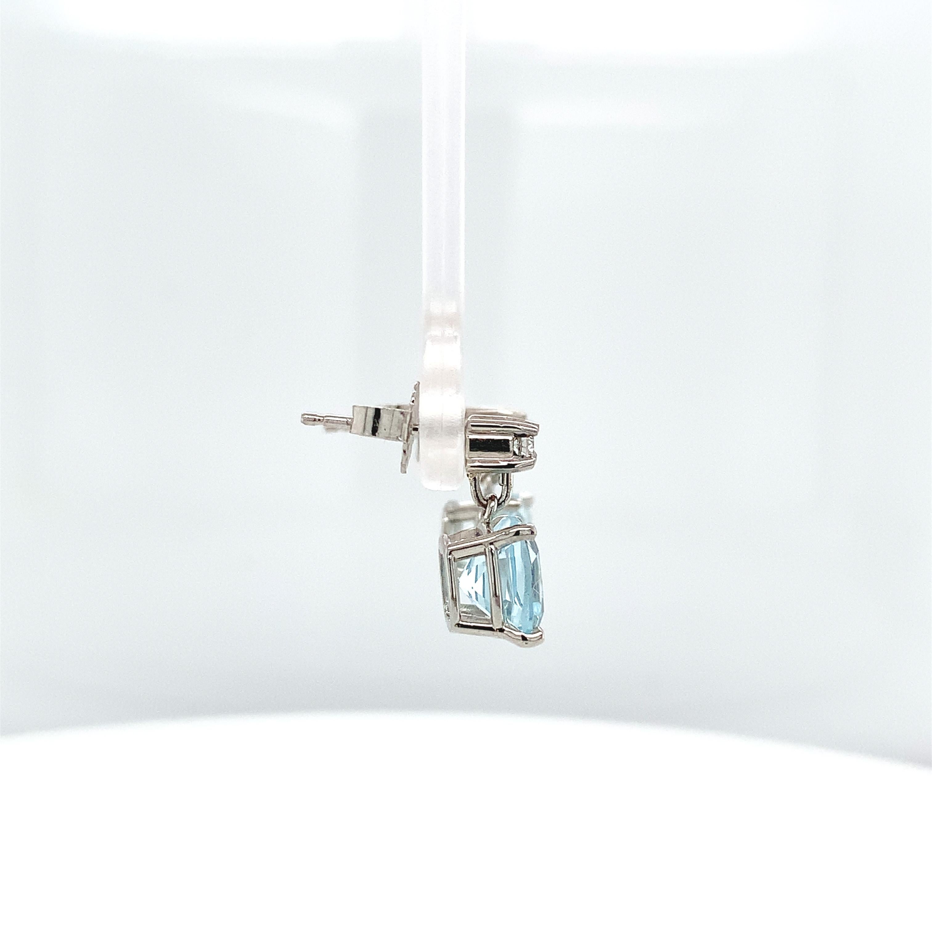 Cushion Cut Platinum 2.85 carat tw Aquamarine Drop Earrings
