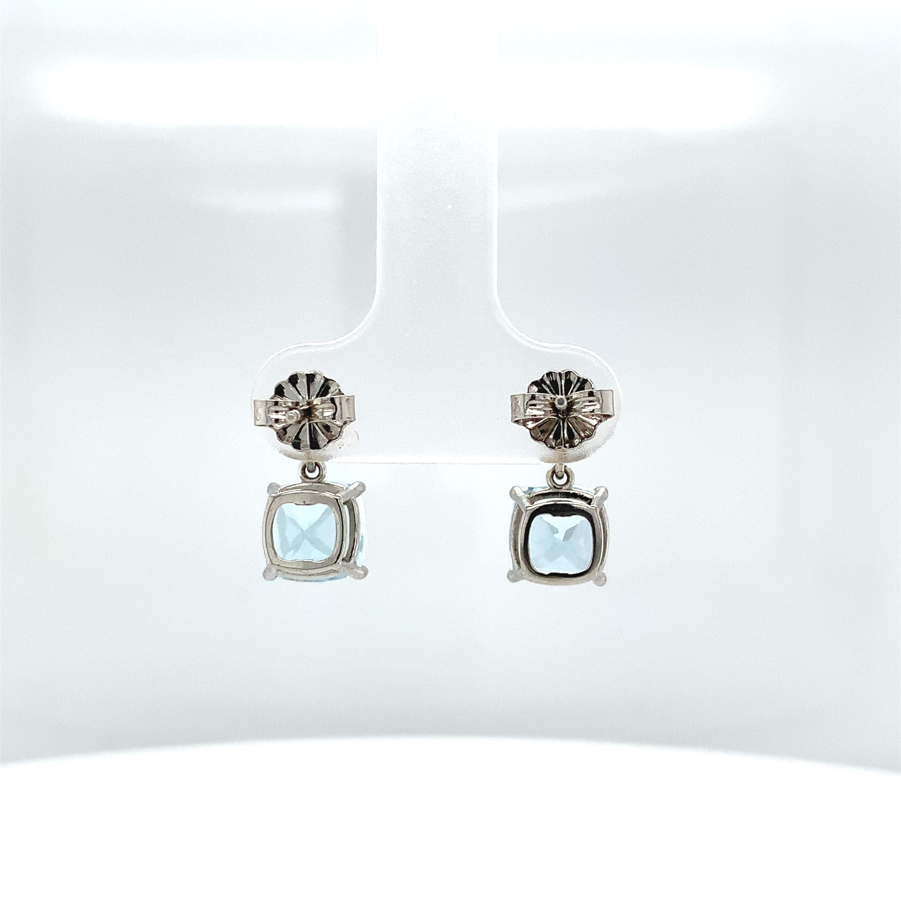 Platinum 2.85 carat tw Aquamarine Drop Earrings In New Condition In Big Bend, WI