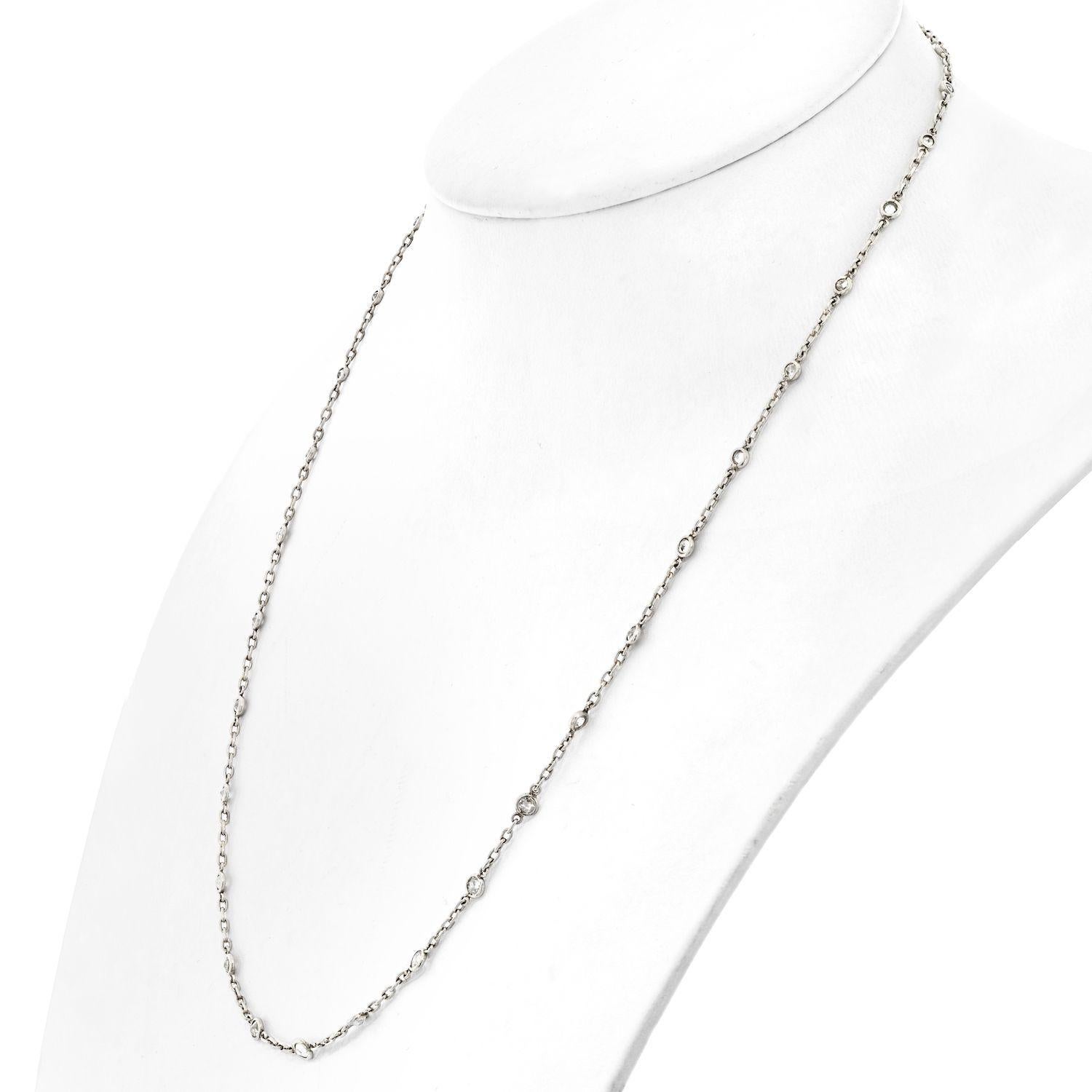 Modern Platinum 2.85cttw Diamond by the Yard Chain Necklace For Sale