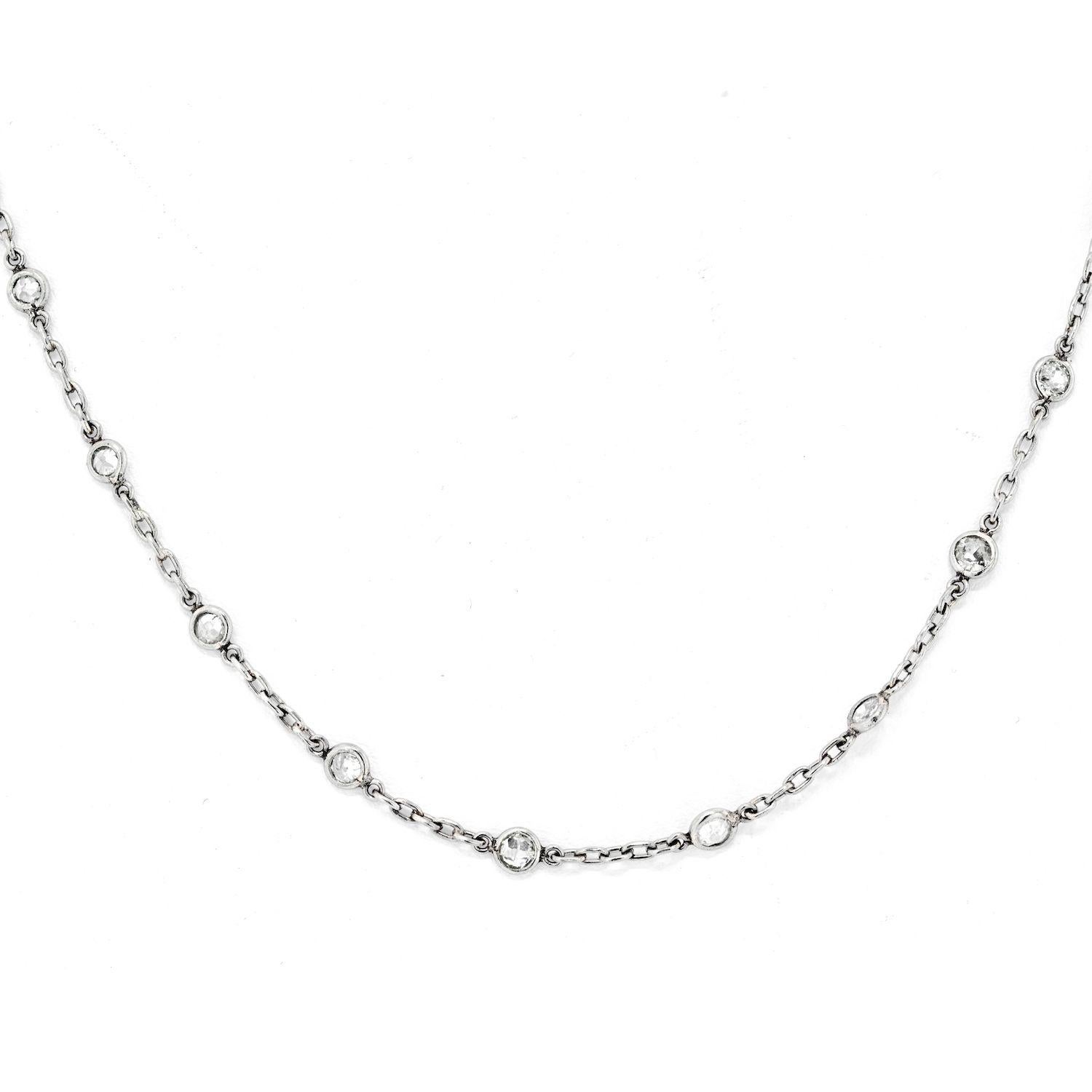 Round Cut Platinum 2.85cttw Diamond by the Yard Chain Necklace For Sale