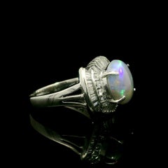 Platinum 2.85ctw Cabochon Flashy Play Of Color Opal w/ Diamond Statement Ring