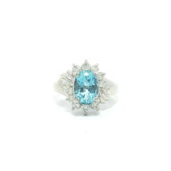 Platinum 2.85ctw High Quality Oval Rich Blue Aquamarine and Diamond Ring