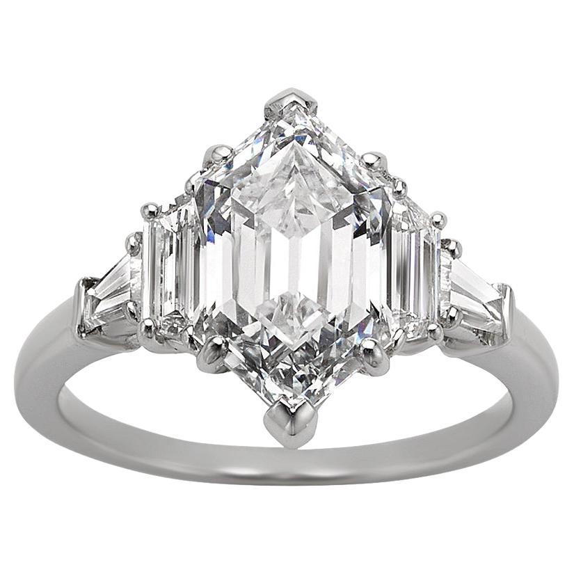 Platinum 2.87 Modified Hexagon Step Cut Diamond 5-Stone Ring For Sale